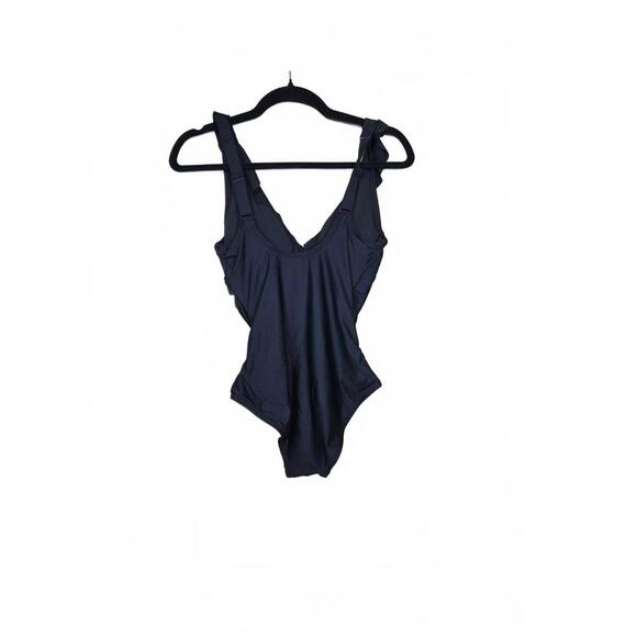 DKNY Women's Standard Ruffle V-Neck One Piece Swimsuit, Black S - Picture 4 of 4